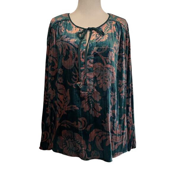 Anthropologie Faustine Velvet Peasant Top Womens Size Small Floral Oversized - Picture 2 of 12